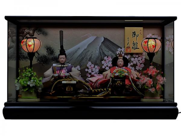 人形工房天祥 限定オリジナル ケース飾入り 親王飾り 衣装着ひな人形「芥子親王雛 富士山雛(桜刺繍衣